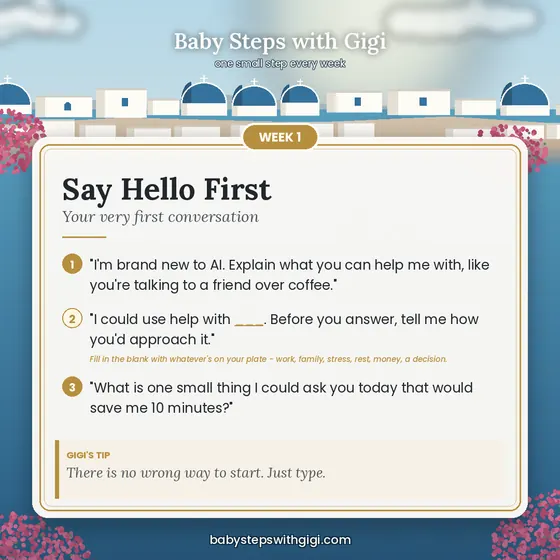 Week 1 prompt card: Say Hello First