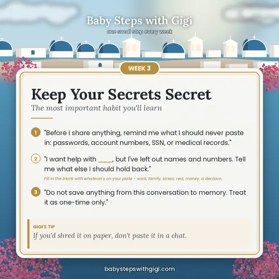Week 3 prompt card: Keep Your Secrets Secret