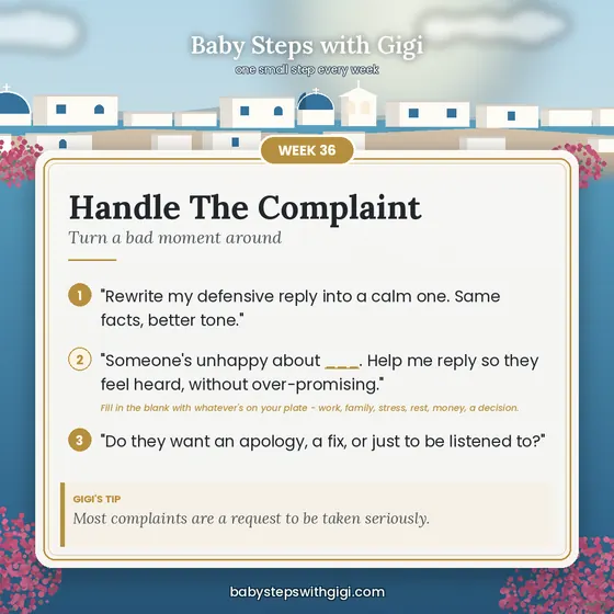 Week 36 prompt card: Handle The Complaint