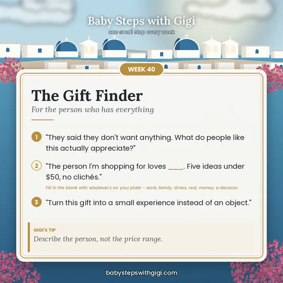 Week 40 prompt card: The Gift Finder