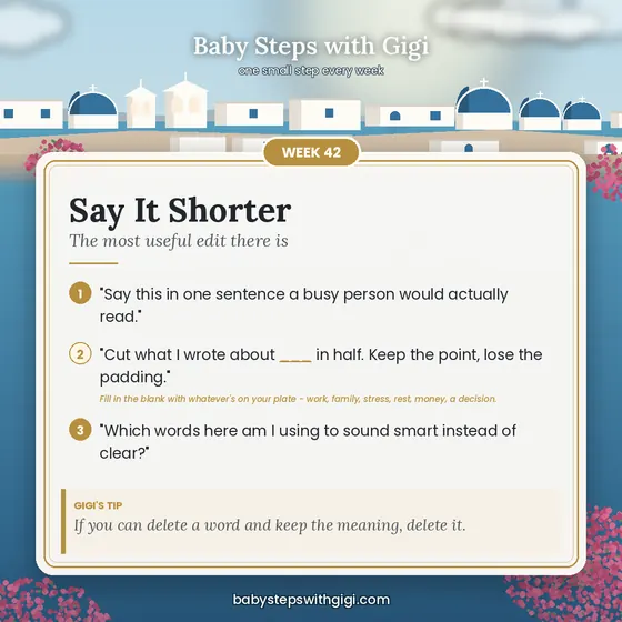 Week 42 prompt card: Say It Shorter