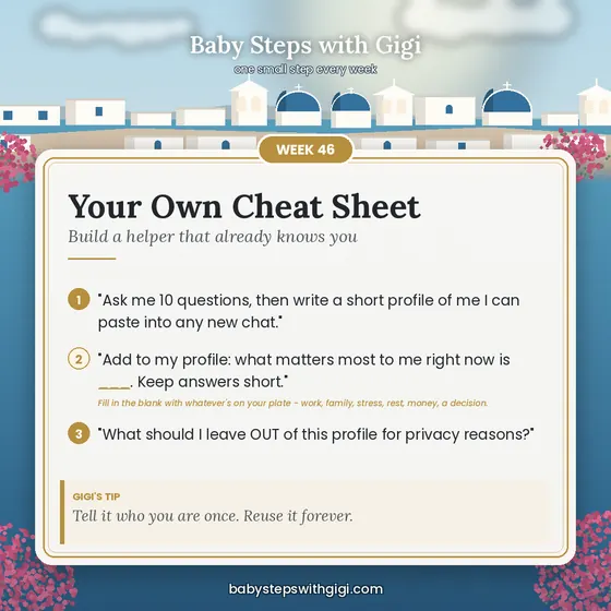 Week 46 prompt card: Your Own Cheat Sheet