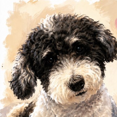 Doc, Gigi's black-and-white café pup, greeting visitors